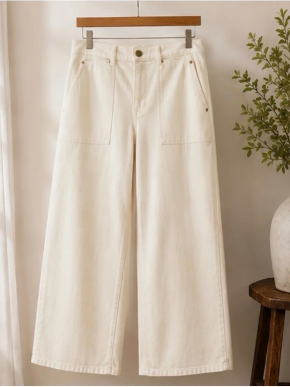 J. Crew Cream Wide-Leg High-Rise Jeans